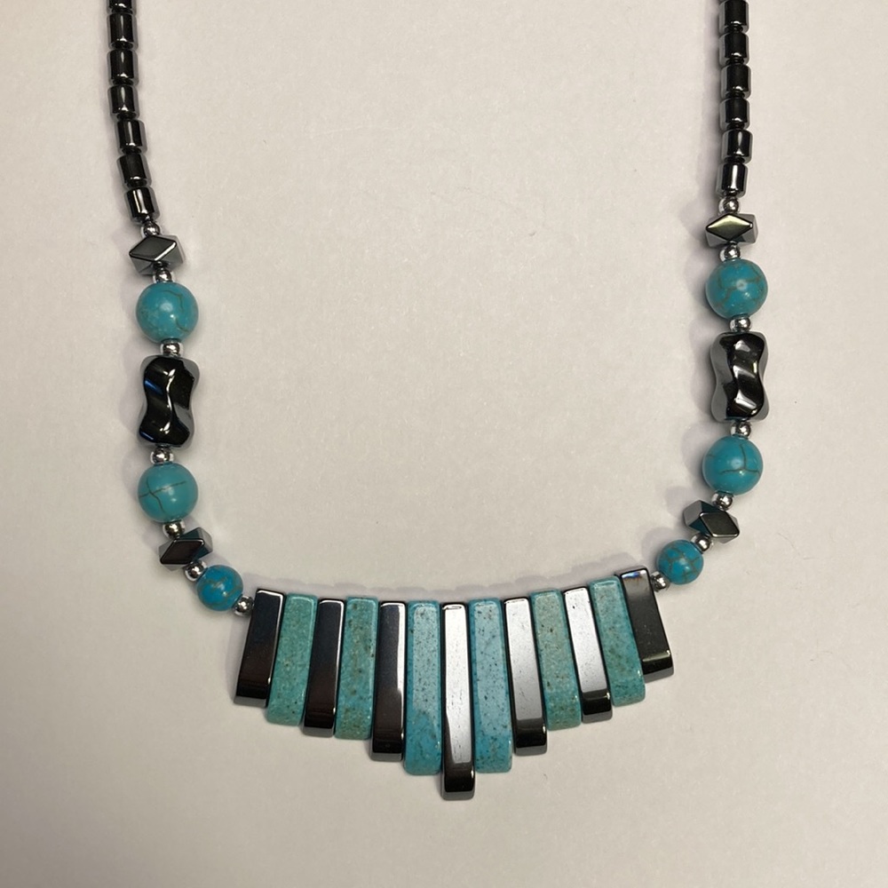 Turquoise and Gun Metal Necklace - Picture 2 of 4